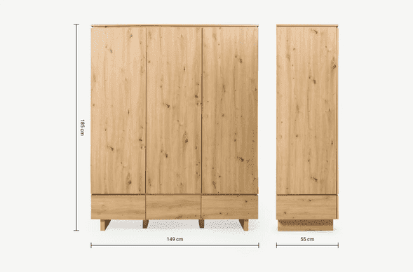 Dakota Oak Effect 3 Door 3 Drawer Triple Wardrobe